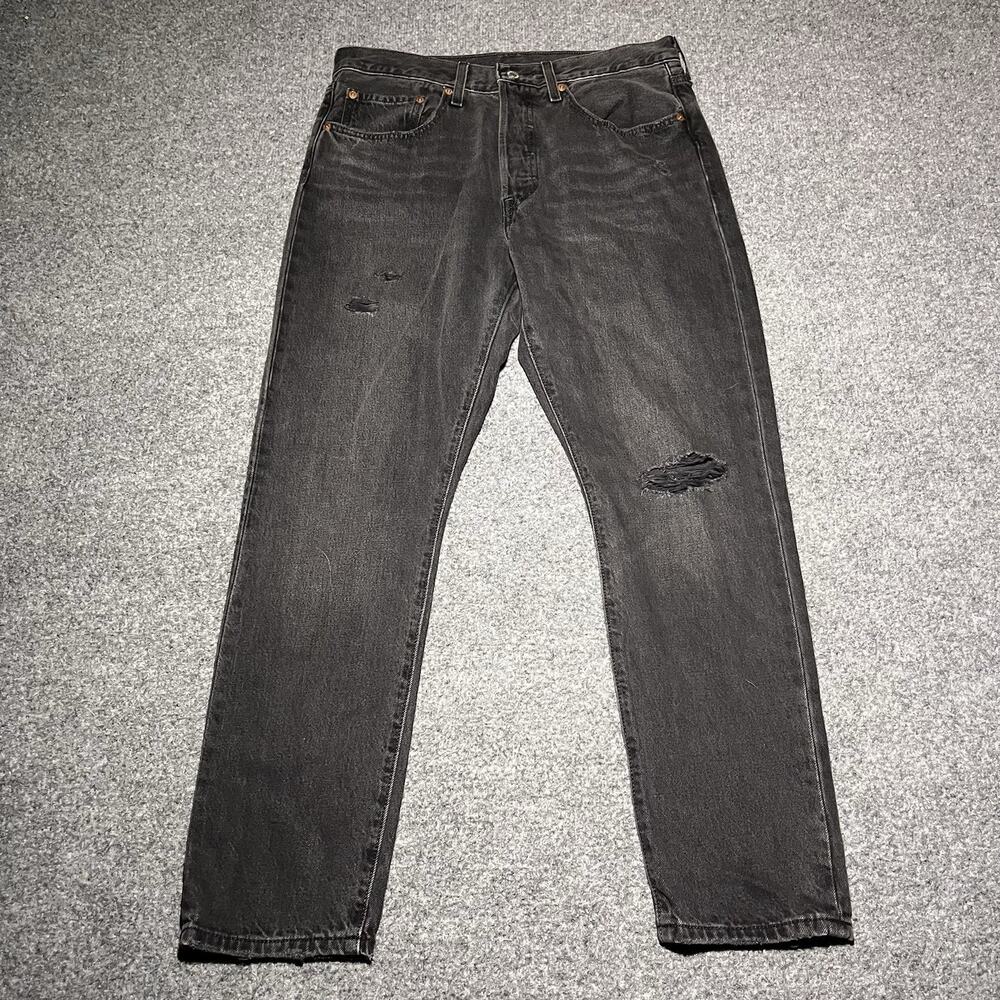 Levis 501 S Jeans Mens 30x28 Premium Skinny Big E Black Denim Distressed